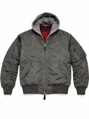 Alpha Industries MA-1 Bomber Jacket Hooded Gray XL Military Flight Jacket